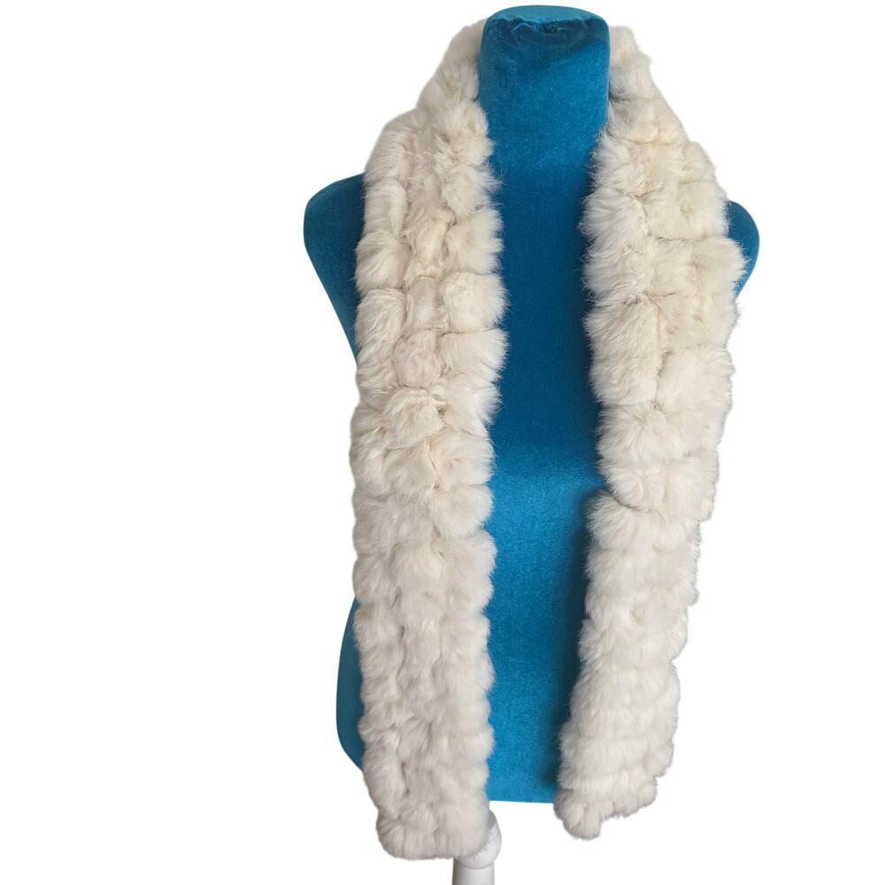 Vintage Cejon Genuine Angora Rabbit Fur Bobble Cluster Scarf Fluffy Glam Retro